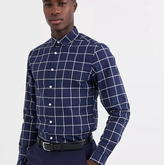 ASOS Other - ASOS Slim fit dress shirt navy blue grid window pane pattern Medium
